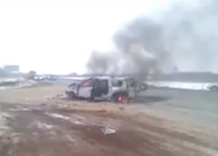 На трассе в Башкирии дотла выгорела Lada Largus (видео)