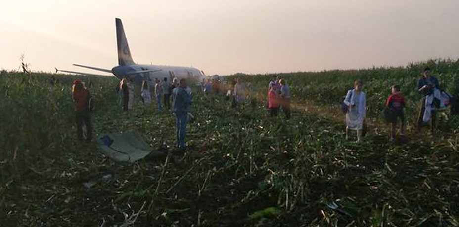 Челябинский бортпроводник помогал эвакуироваться пассажирам севшего в поле самолета
