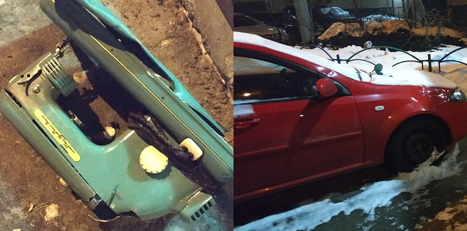 Винтажную швейную машинку выбросили на припаркованный автомобиль в Челябинске