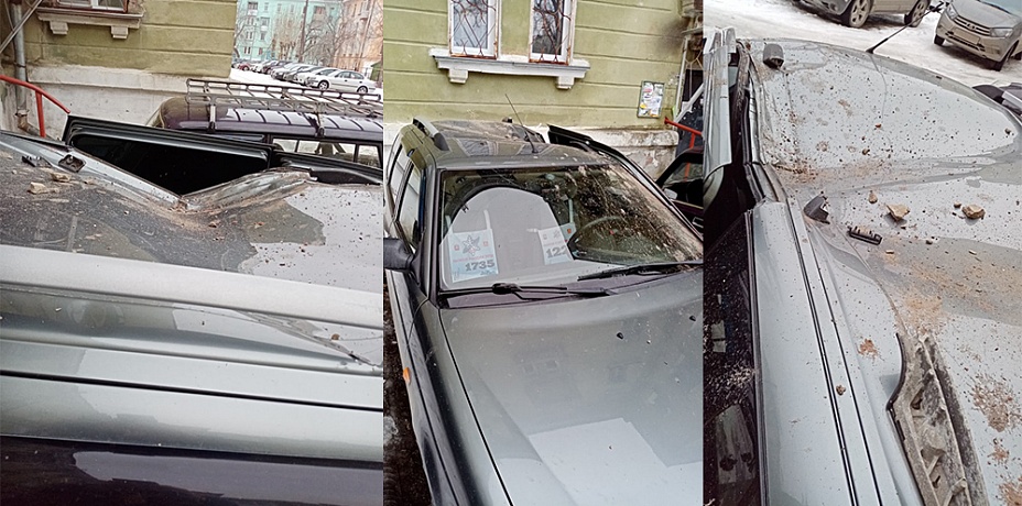 Кусок балкона упал на крышу машины в Озёрске